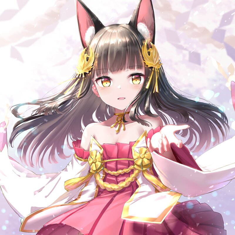 Anime Girl with Fox Ears — Pink, Serene, Digital Art, Fox Ears