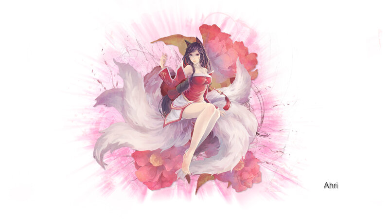 Anime Girl with Fox Ears — Pink, Serene, Digital Art