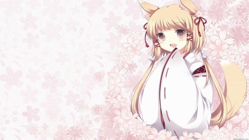 Anime Girl with Fox Ears — Pink, Serene, Spring, Fox Ears, Fox Tail
