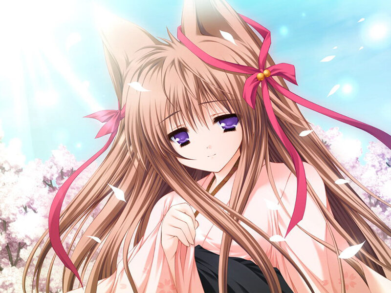 Anime Girl with Fox Ears — Pink, Serene, Spring, Fox Ears