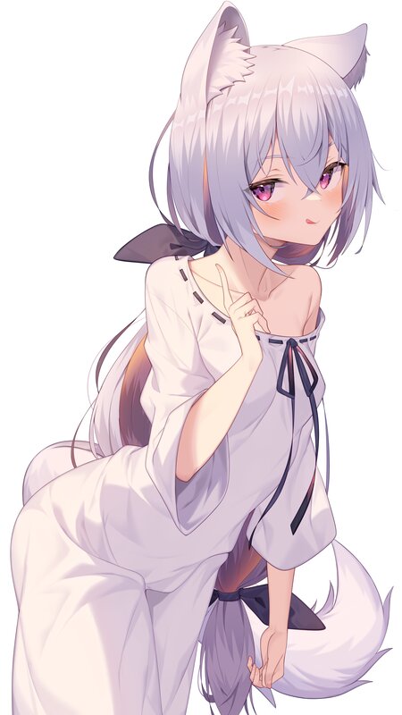 Anime Girl with Fox Ears — Purple, Calm, Digital Art, Fox Ears, Tail