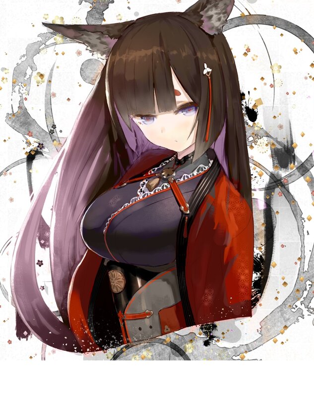 Anime Girl with Fox Ears — Purple, Calm, Digital Art, Fox Ears