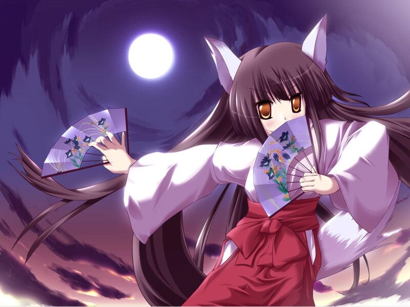 Anime Girl with Fox Ears — Purple, Dramatic, Night, Fan