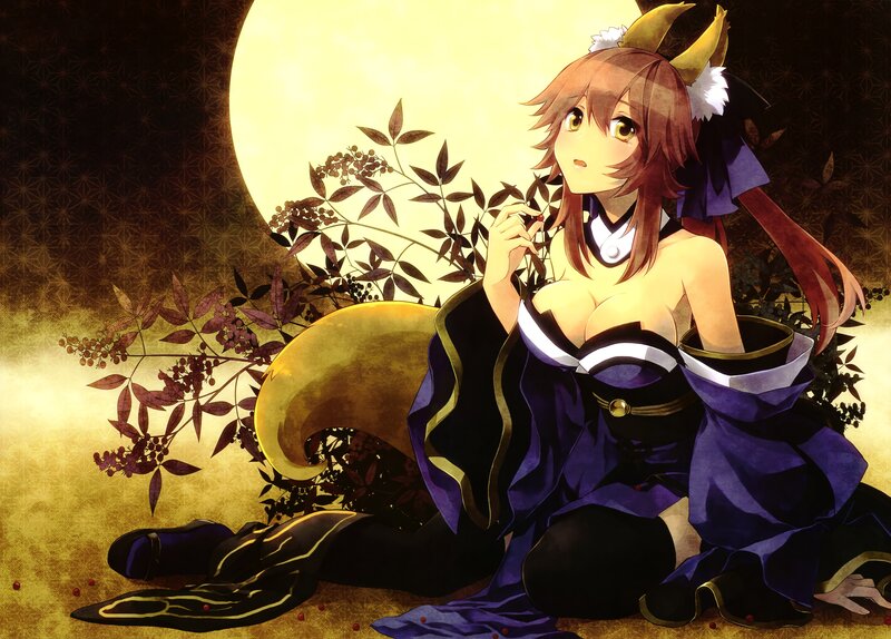 Anime Girl with Fox Ears — Purple, Dramatic, Night, Full Moon