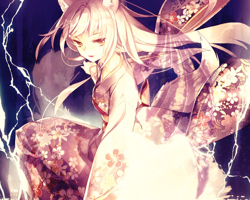 Anime Girl with Fox Ears — Purple, Dramatic, Night