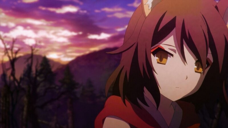 Anime Girl with Fox Ears — Purple, Dramatic, Sunset, Fox Ears
