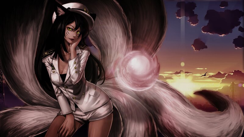 Anime Girl with Fox Ears — Purple, Dramatic, Sunset