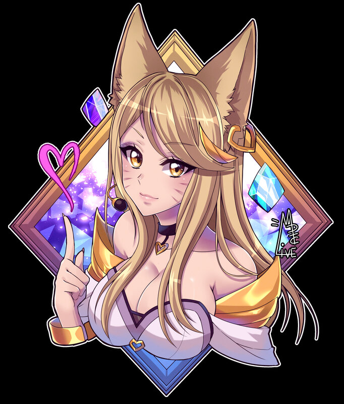 Anime Girl with Fox Ears — Purple, Playful, Digital Art, Fox Ears, Heart