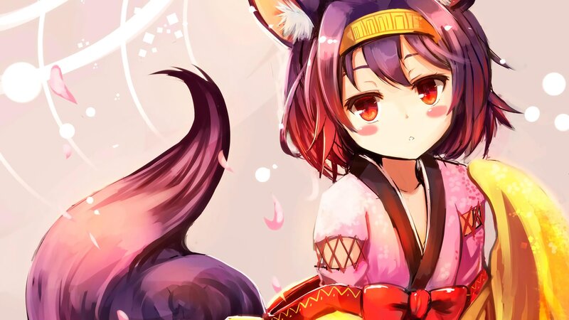 Anime Girl with Fox Ears — Purple, Playful, Digital Art, Fox Ears