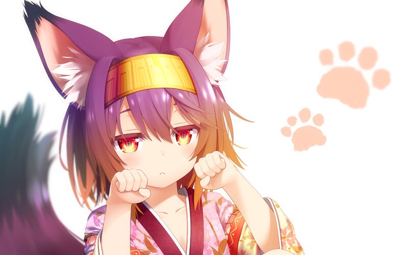 Anime Girl with Fox Ears — Purple, Playful, Kimono