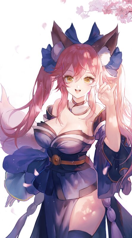 Anime Girl with Fox Ears — Purple, Playful, Spring, Digital Art, Fox Ears