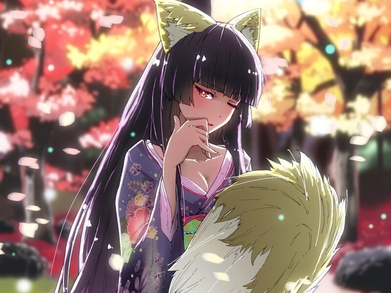 Anime Girl with Fox Ears — Purple, Serene, Autumn
