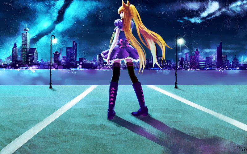 Anime Girl with Fox Ears — Purple