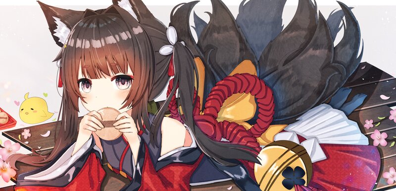 Anime Girl with Fox Ears — Red, Calm, Spring