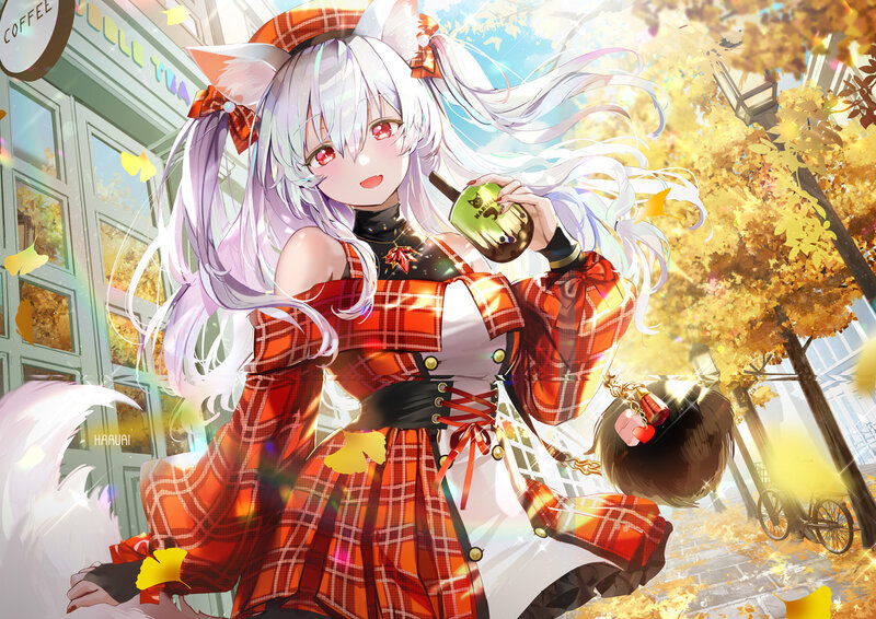 Anime Girl with Fox Ears — Red, Cheerful