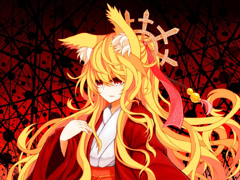 Anime Girl with Fox Ears — Red, Dramatic, Fox Ears
