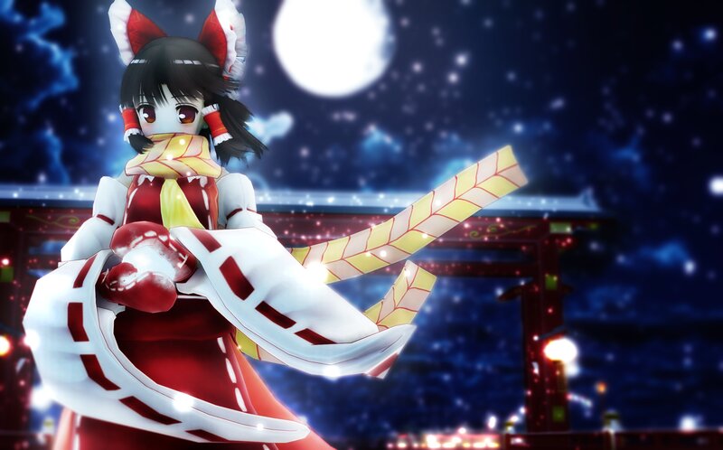 Anime Girl with Fox Ears — Red, Dramatic, Night, Digital Art, Fox Ears