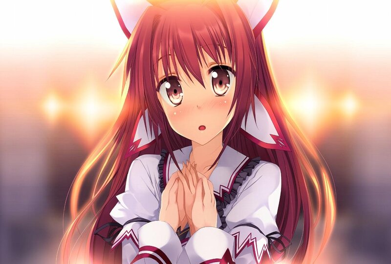 Anime Girl with Fox Ears — Red, Dramatic, Sunset, Fox Ears