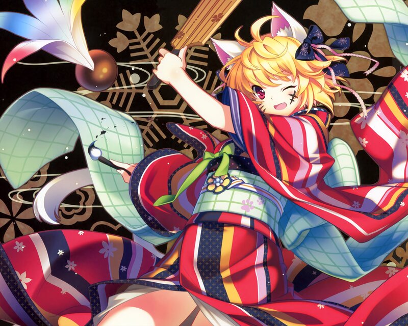 Anime Girl with Fox Ears — Red, Dynamic, Night