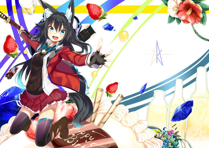 Anime Girl with Fox Ears — Red, Festive