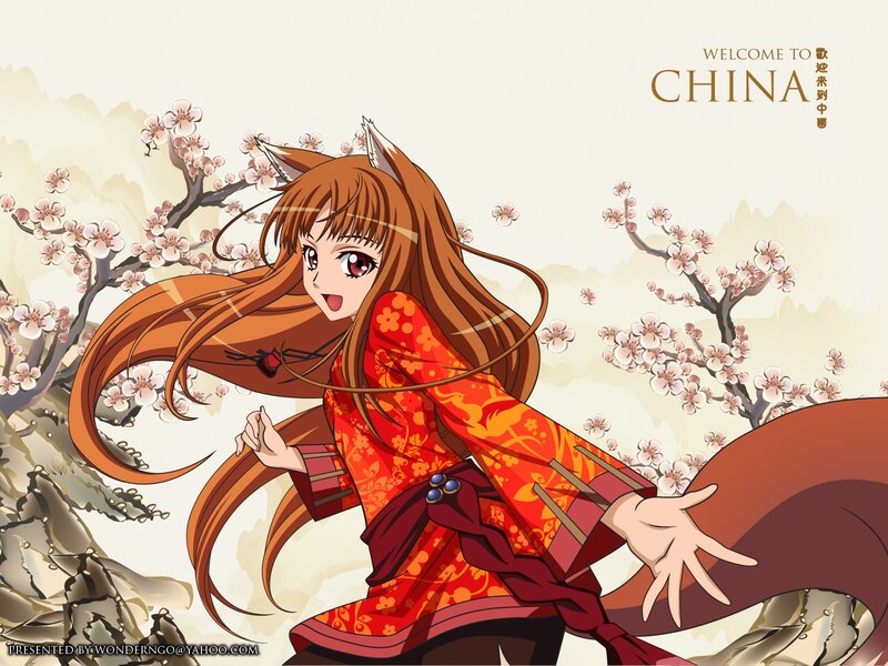 Anime Girl with Fox Ears — Red, Playful, Spring