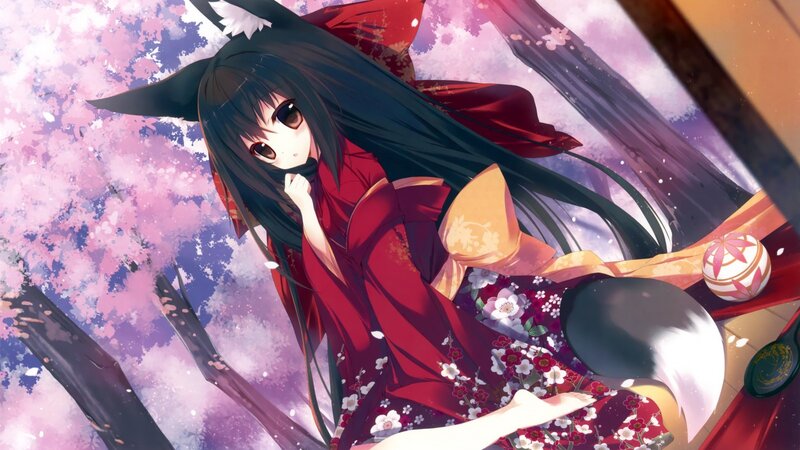 Anime Girl with Fox Ears — Red, Serene, Spring