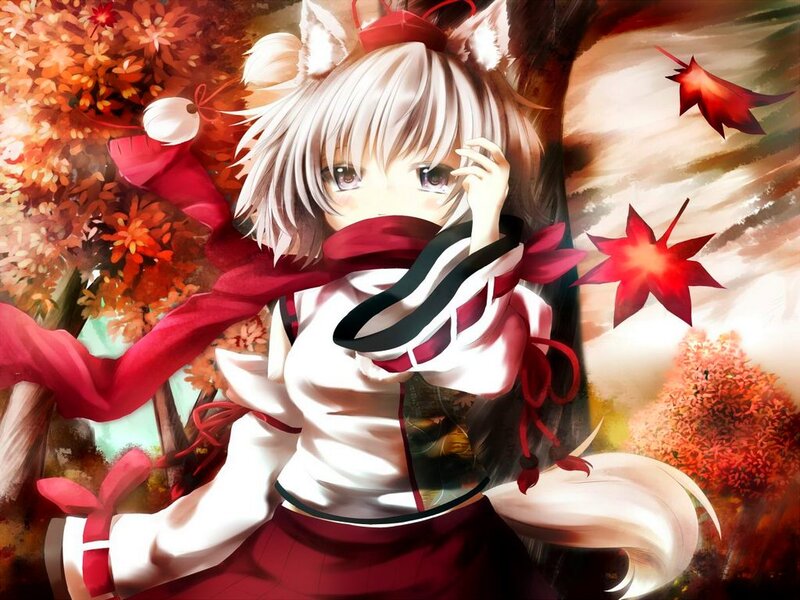 Anime Girl with Fox Ears — Red, Serene