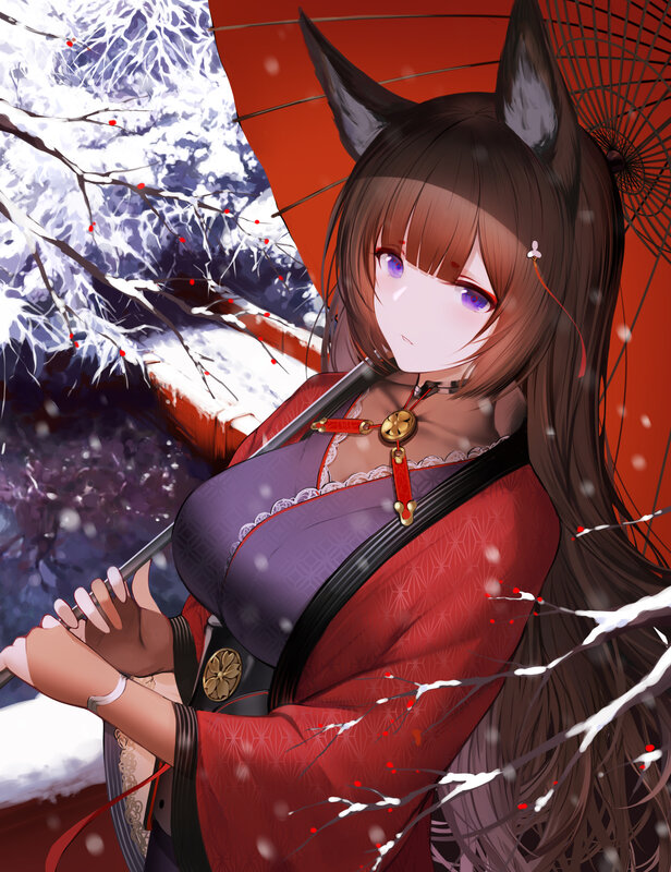 Anime Girl with Fox Ears — Red, Serene, Winter