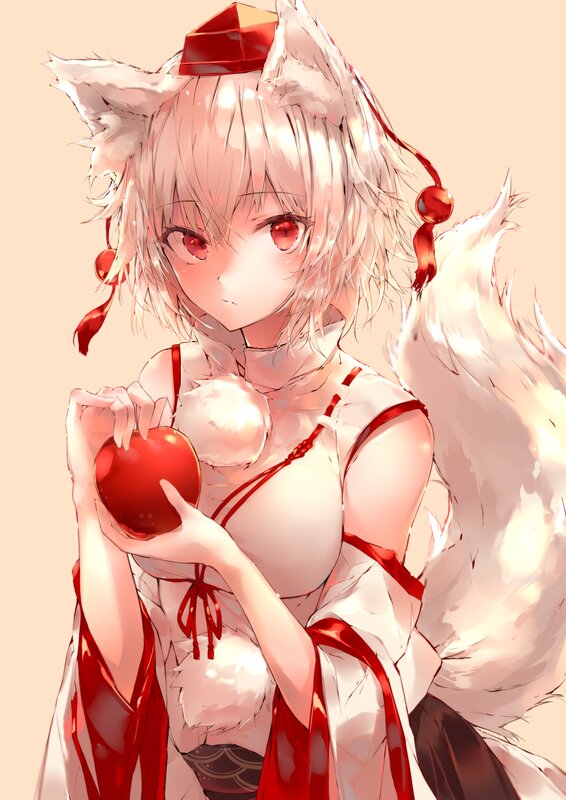 Anime Girl with Fox Ears — White, Calm, Digital Art, Fox Ears, Red Apple