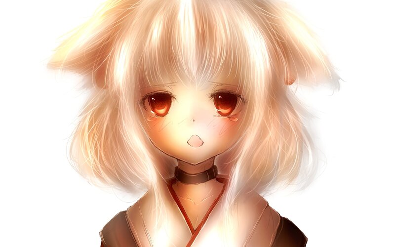 Anime Girl with Fox Ears — White, Calm, Digital Art, Fox Ears, Red Eyes