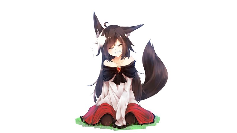 Anime Girl with Fox Ears — White, Calm, Digital Art, Fox Ears, Tail
