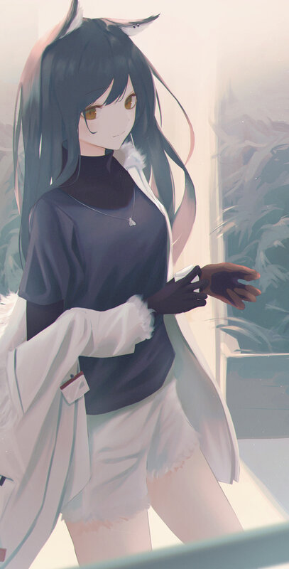 Anime Girl with Fox Ears — White, Calm, Digital Art, Fox Ears, White Coat