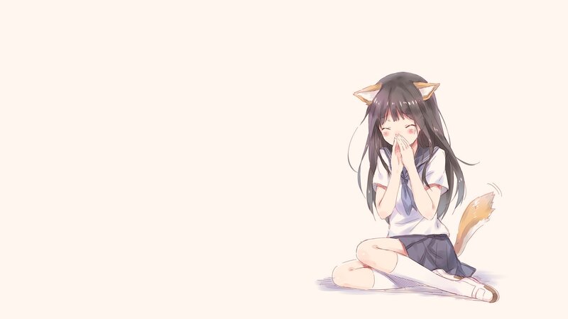 Anime Girl with Fox Ears — White, Calm, Fox Ears, Fox Tail