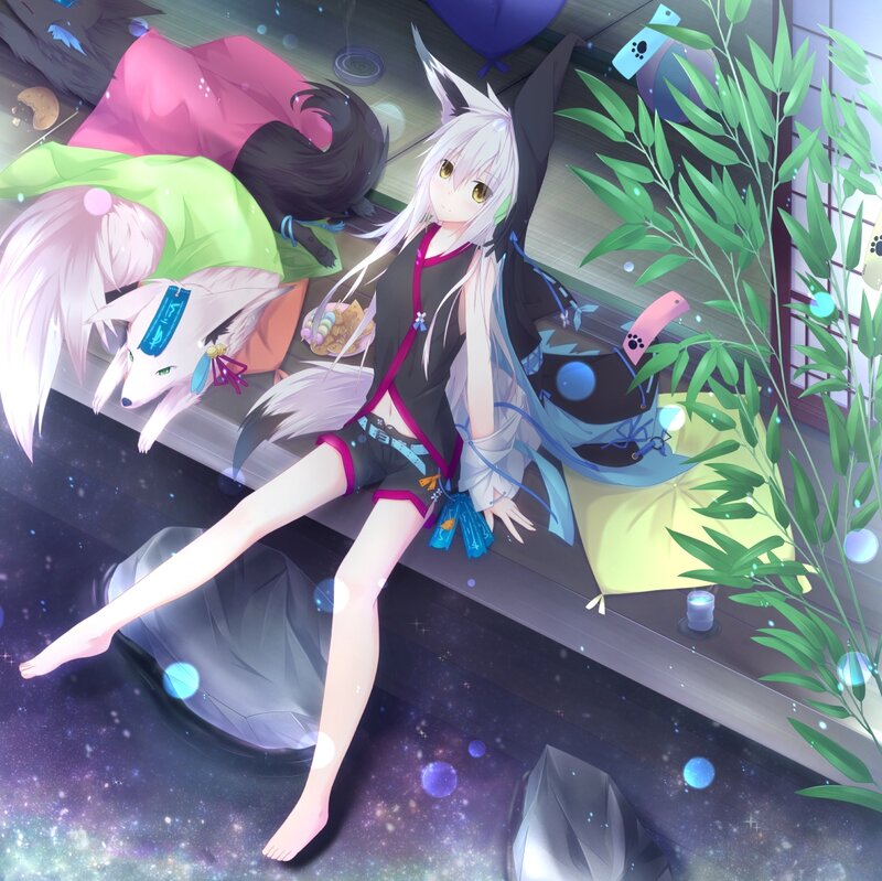 Anime Girl with Fox Ears — White, Calm, Night
