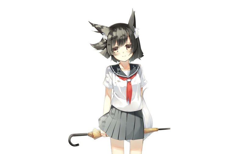 Anime Girl with Fox Ears — White, Calm, School Uniform