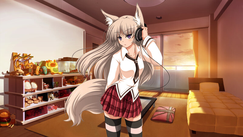 Anime Girl with Fox Ears — White, Calm, Sunset