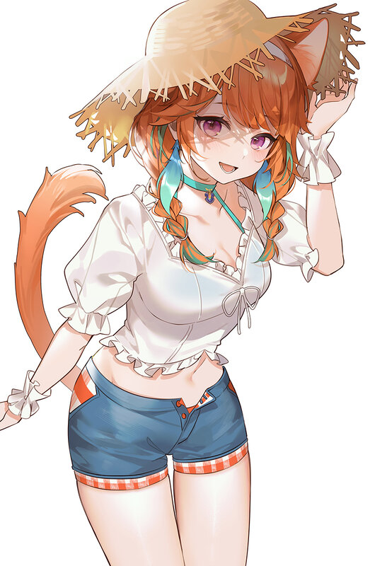Anime Girl with Fox Ears — White, Cheerful, Afternoon, Digital Art
