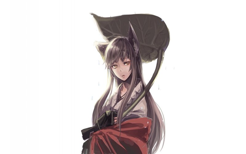 Anime Girl with Fox Ears — White, Dramatic, Digital Art