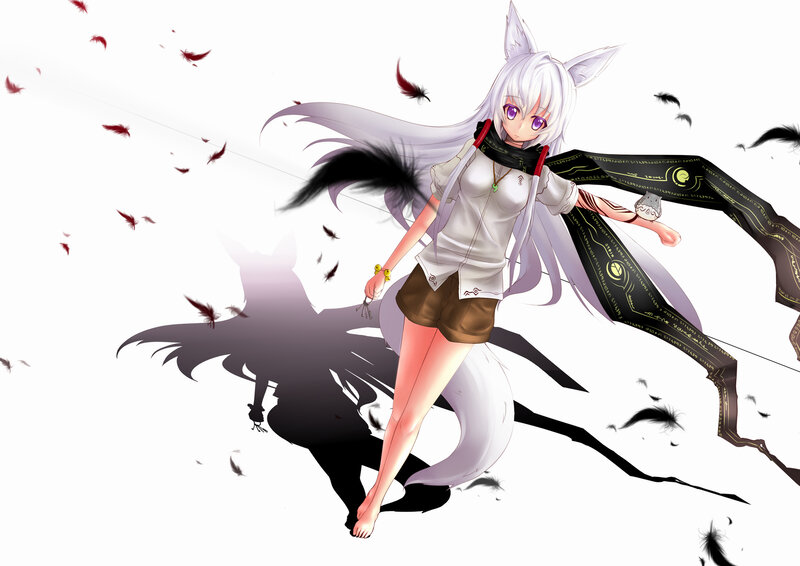 Anime Girl with Fox Ears — White, Dramatic