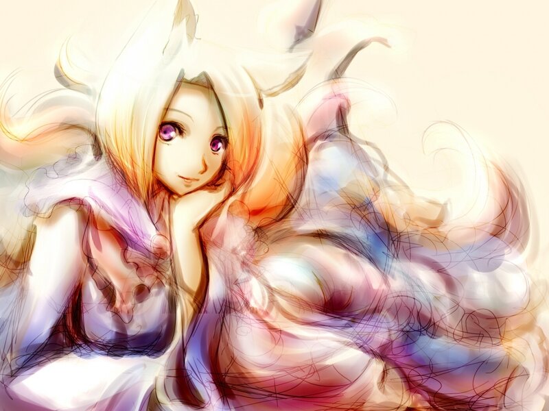 Anime Girl with Fox Ears — White, Dreamy
