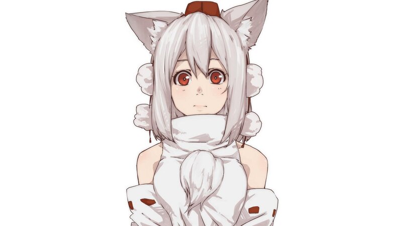 Anime Girl with Fox Ears — White, Neutral