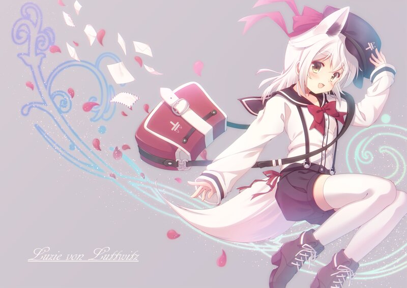 Anime Girl with Fox Ears — White, Playful, Digital Art, Fox Ears, School Uniform