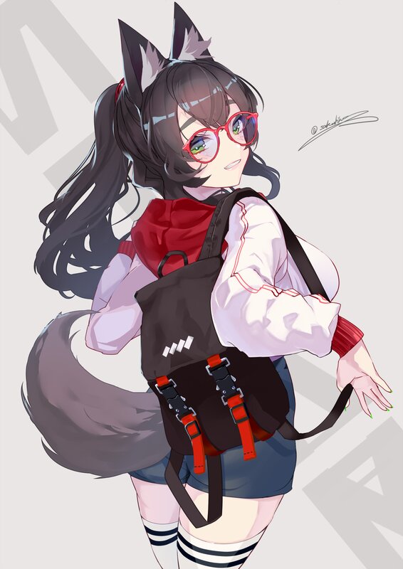 Anime Girl with Fox Ears — White, Playful, Digital Art, Glasses
