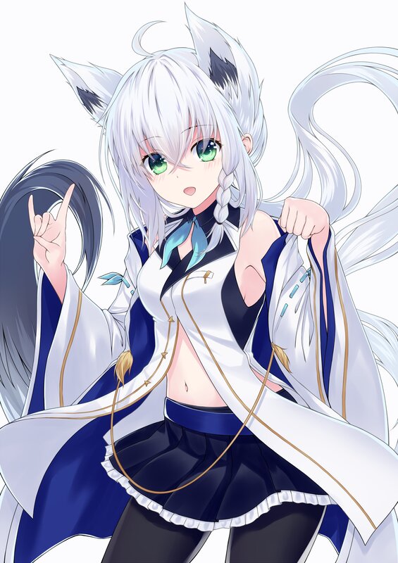 Anime Girl with Fox Ears — White, Playful, Fox Ears, Green Eyes