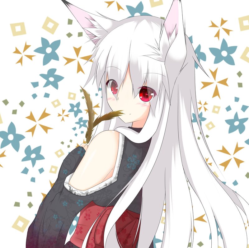 Anime Girl with Fox Ears — White, Playful, Fox Ears, Red Eyes
