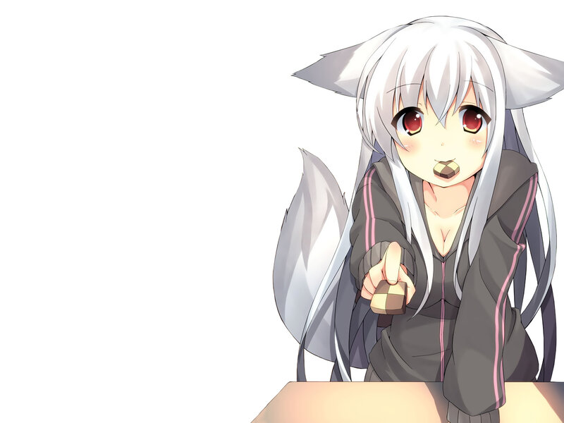 Anime Girl with Fox Ears — White, Playful, Fox Ears