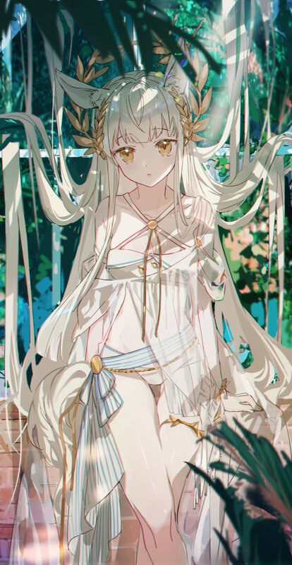 Anime Girl with Fox Ears — White, Serene, Afternoon, Digital Art, Fox Ears