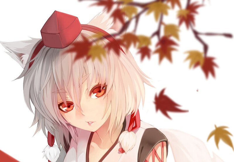 Anime Girl with Fox Ears — White, Serene, Autumn, Digital Art, Fox Ears