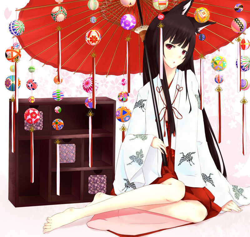 Anime Girl with Fox Ears — White, Serene, Spring, Digital Art