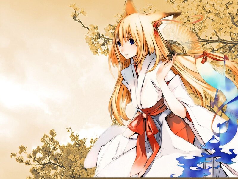 Anime Girl with Fox Ears — White, Serene, Spring